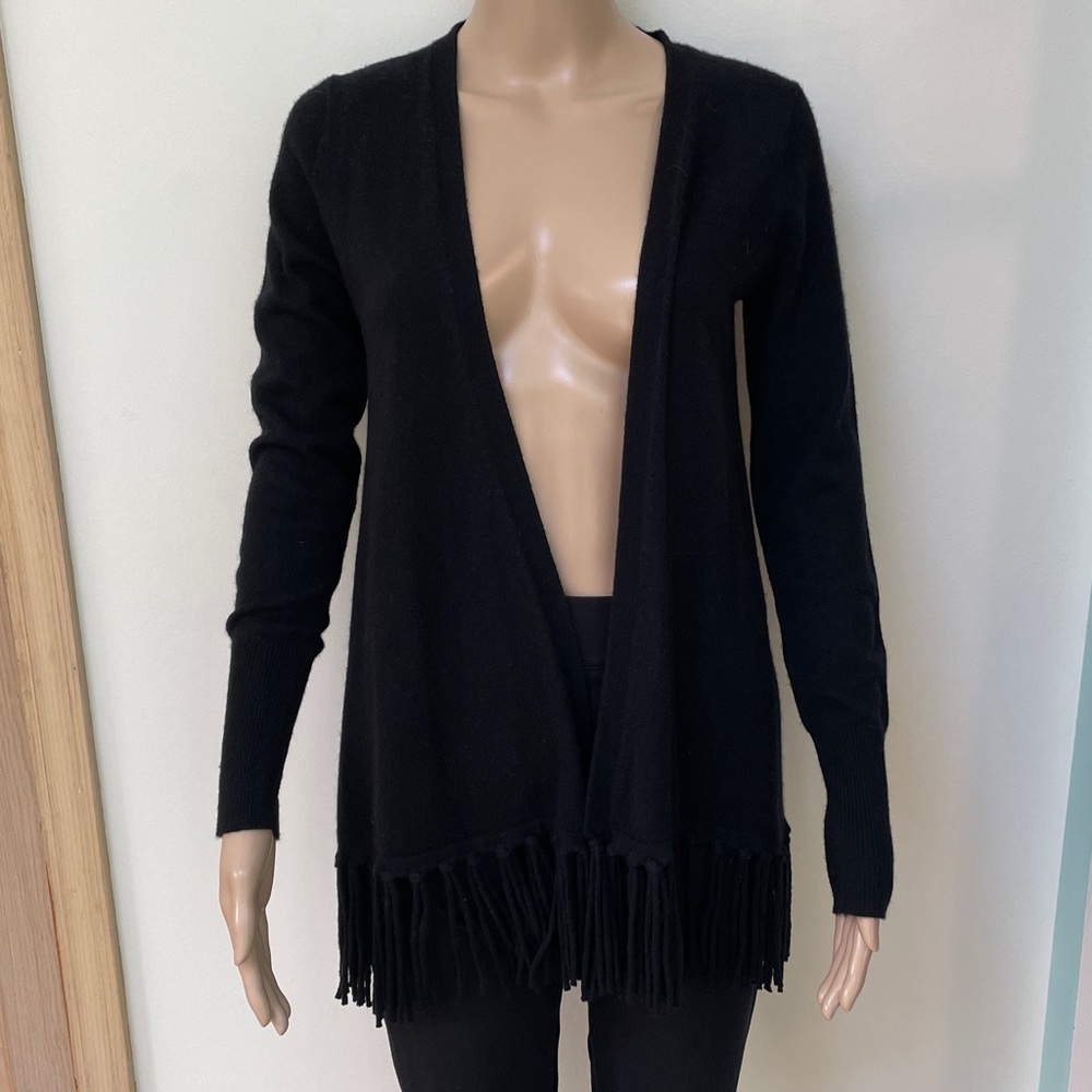Black Fringe Ply Cashmere Cardigan